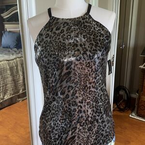 Sequined leopard print sleeveless sexy top by INC.
